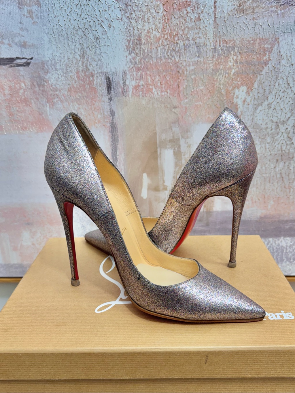 Christian Louboutin So Kate Stiletto Pumps In Iridescent Glitter Silver Pigalle